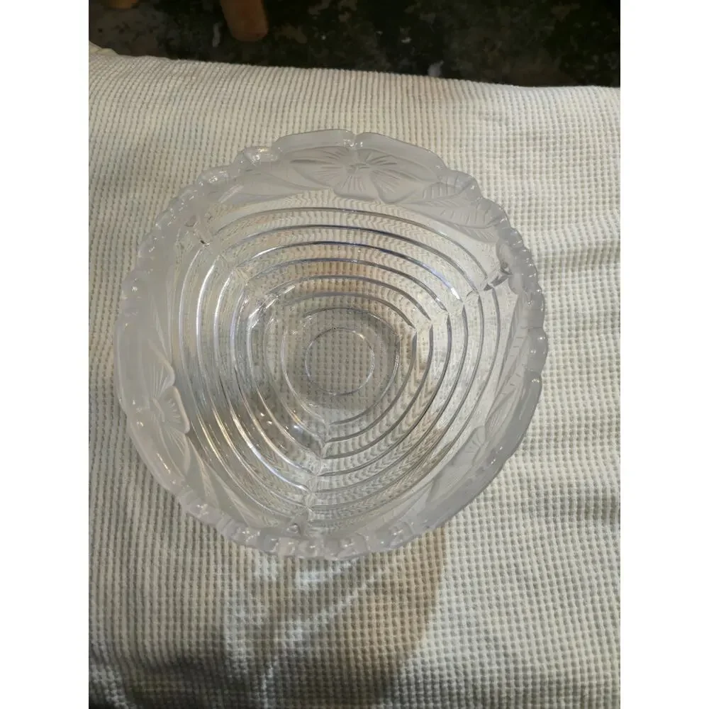 Vintage Frosted Pressed Glass Floral Bowl Scalloped Rim Belvedere Style